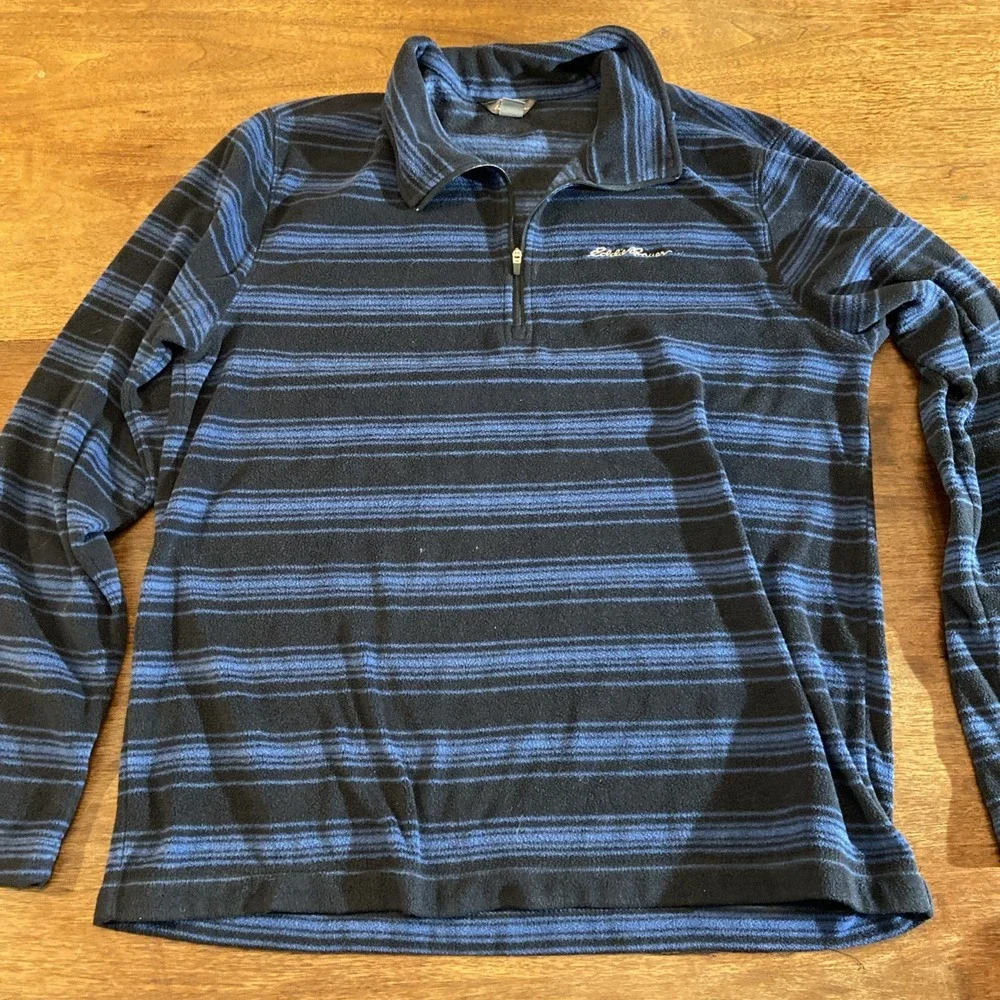 Eddie Bauer Sweater Mens M Blue Southwestern Striped 1/4 Zip Fleece‎ Pullover